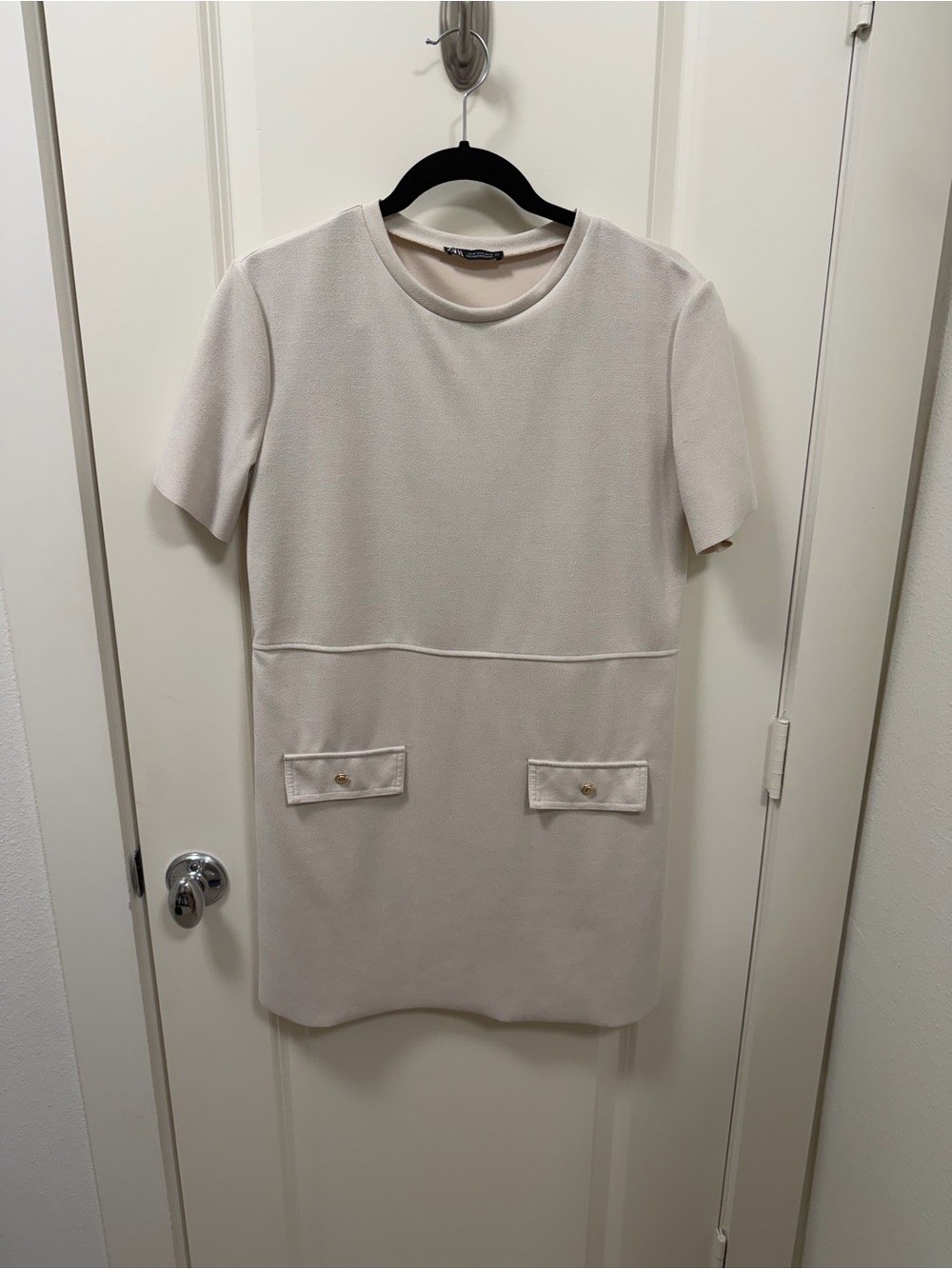 Classic Cream Short-Sleeve Shift Dress